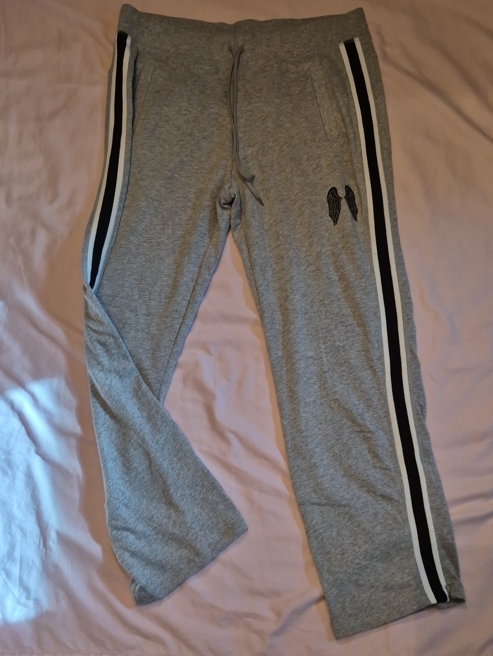 NWOT Victoria's Secret Gray Track Joggers with Black & White Side Stripes